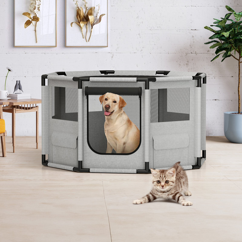 1 Dog Playpen Portable Oxford Fabric Dog Fence with Steel Pipe Octagon Dog Crate 24 H x 47.2 W x 47.2 D